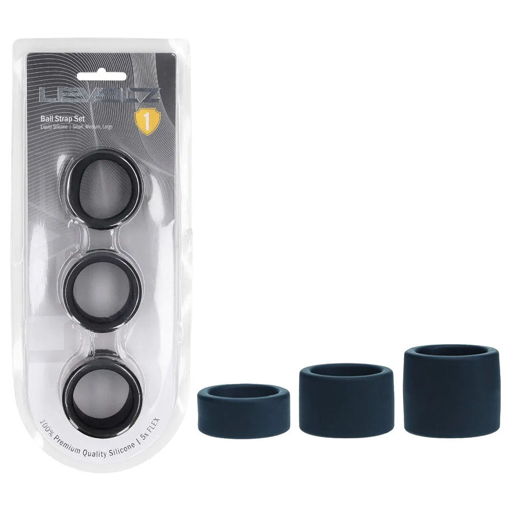 LEVELZ Liquid Silicone Ball Strap - Black Ball Stretchers - Set of 3 Sizes - COCK RINGS - Mr and Mrs D's