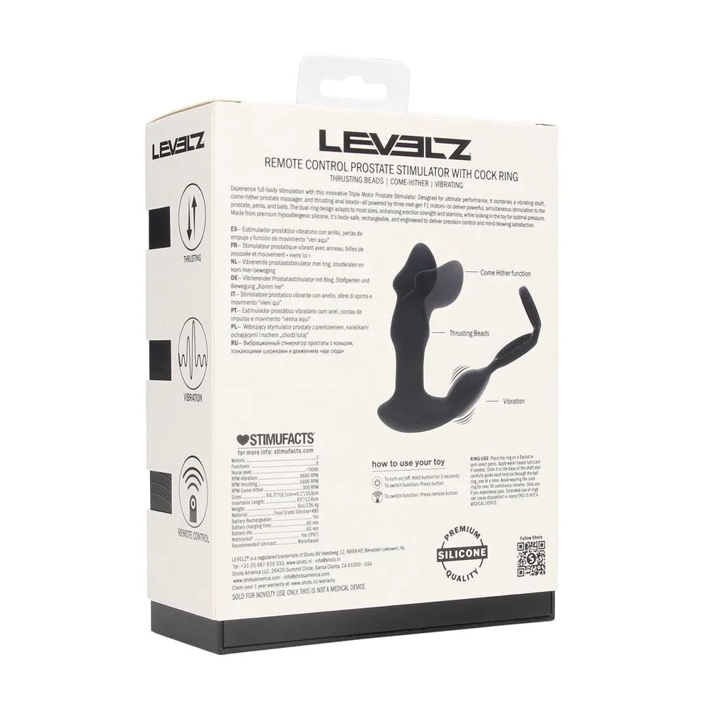 LEVELZ Remote Controlled Prostate Stimulator with Cock Ring - Black USB Rechargeable Vibrating Thrusting Prostate Massager - ANAL TOYS - Mr and Mrs D's