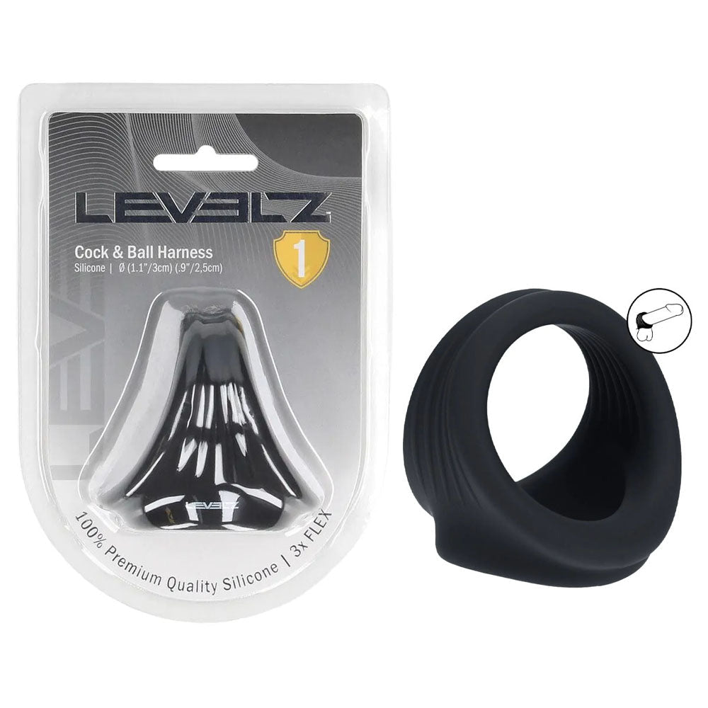 LEVELZ Silicone Cock & Ball Harness - Black - COCK RINGS - Mr and Mrs D's