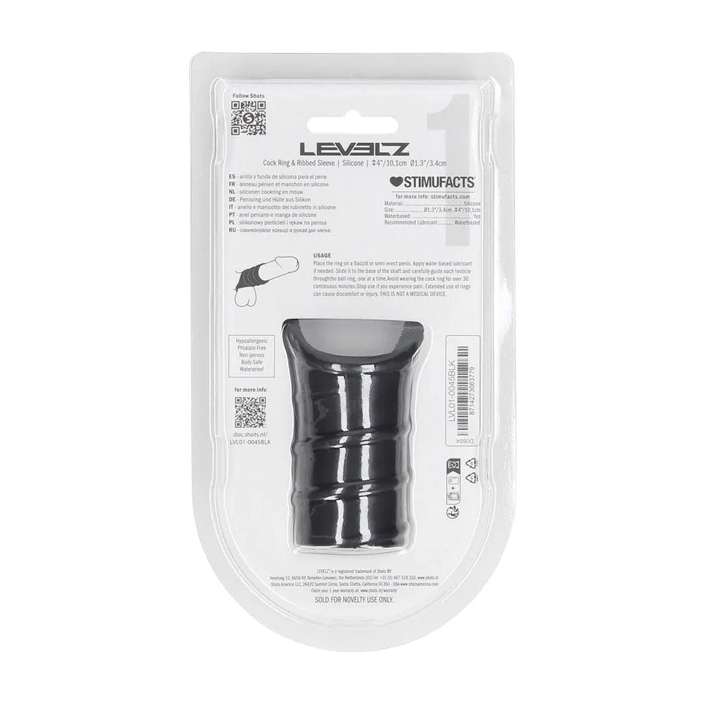 LEVELZ Silicone Cock Ring & Ribbed Sleeve - Black - COCK RINGS - Mr and Mrs D's