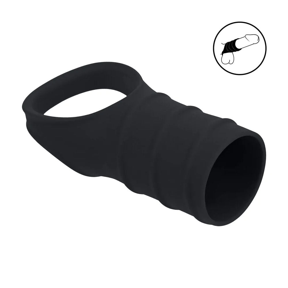 LEVELZ Silicone Cock Ring & Ribbed Sleeve - Black - COCK RINGS - Mr and Mrs D's