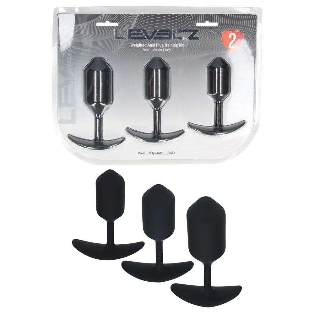 LEVELZ Silicone Weighted Anal Plug Training Set - Black Set of 3 Sizes - ANAL TOYS - Mr and Mrs D's
