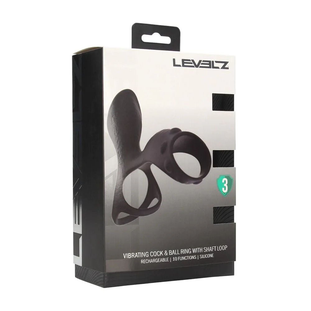 LEVELZ Vibrating Cock & Ball Ring with Shaft Loop - Black USB Rechargeable - COCK RINGS - Mr and Mrs D's
