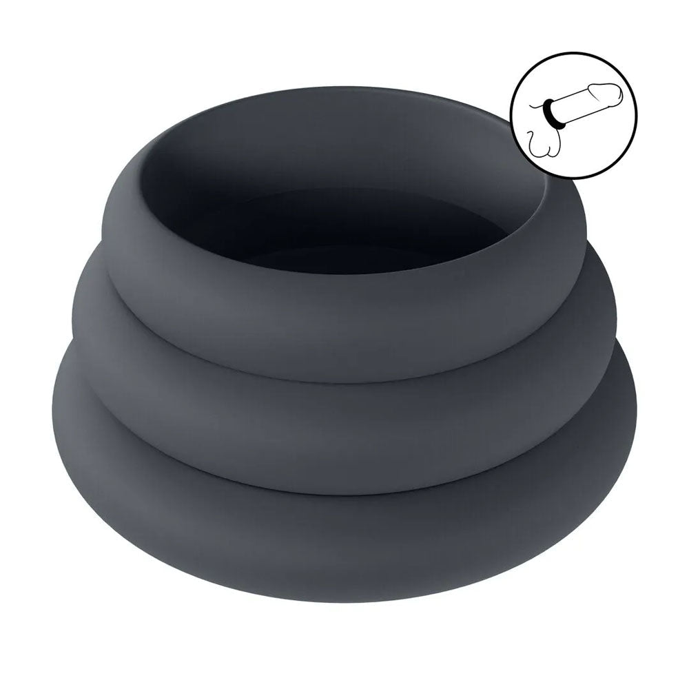 LEVELZ Wide O Silicone Black Cock Ring Set of 3 - S/M/L - COCK RINGS - Mr and Mrs D's