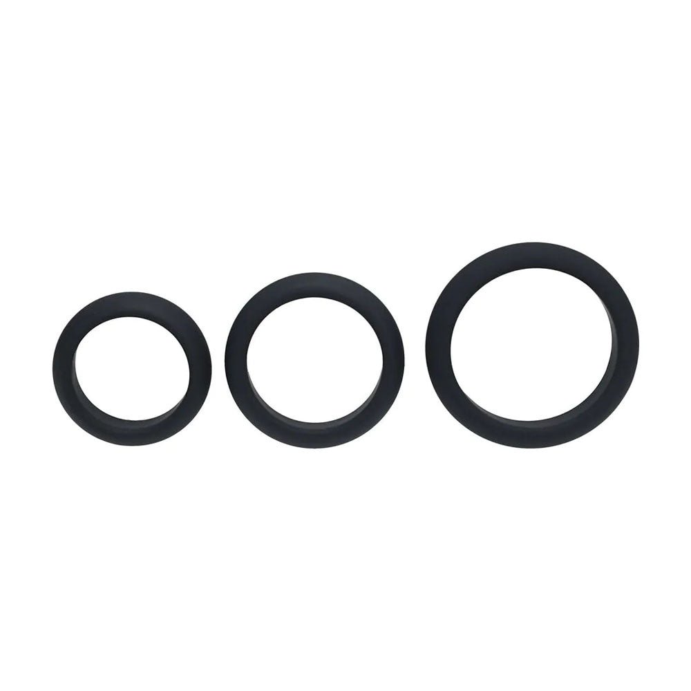LEVELZ Wide O Silicone Black Cock Ring Set of 3 - S/M/L - COCK RINGS - Mr and Mrs D's