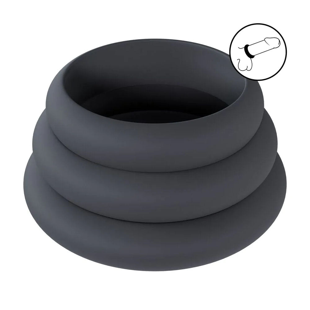 LEVELZ Wide O Silicone Cock Ring Set of 3 - L/XL/2X - Black - COCK RINGS - Mr and Mrs D's