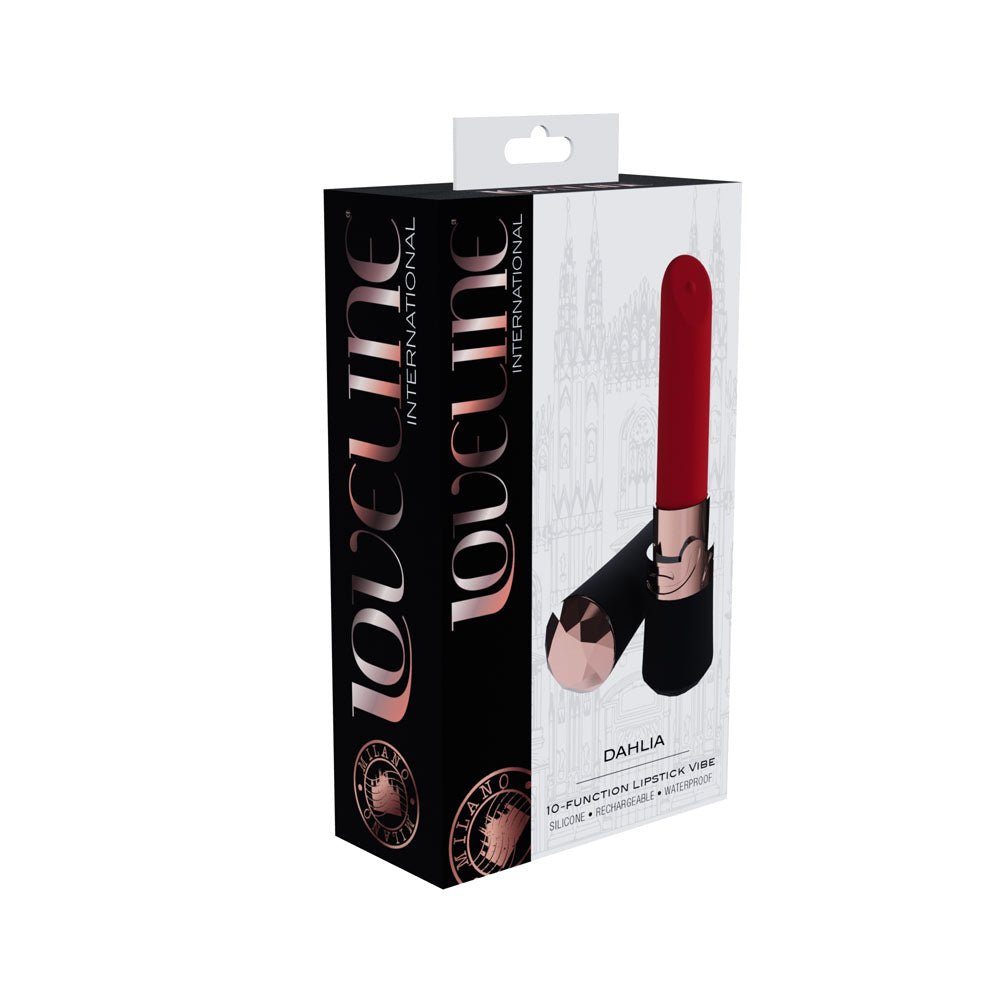 LOVELINE Dahlia - Black - Black/Red 12.5 cm USB Rechargeable Lipstick Vibrator - Mr and Mrs D's