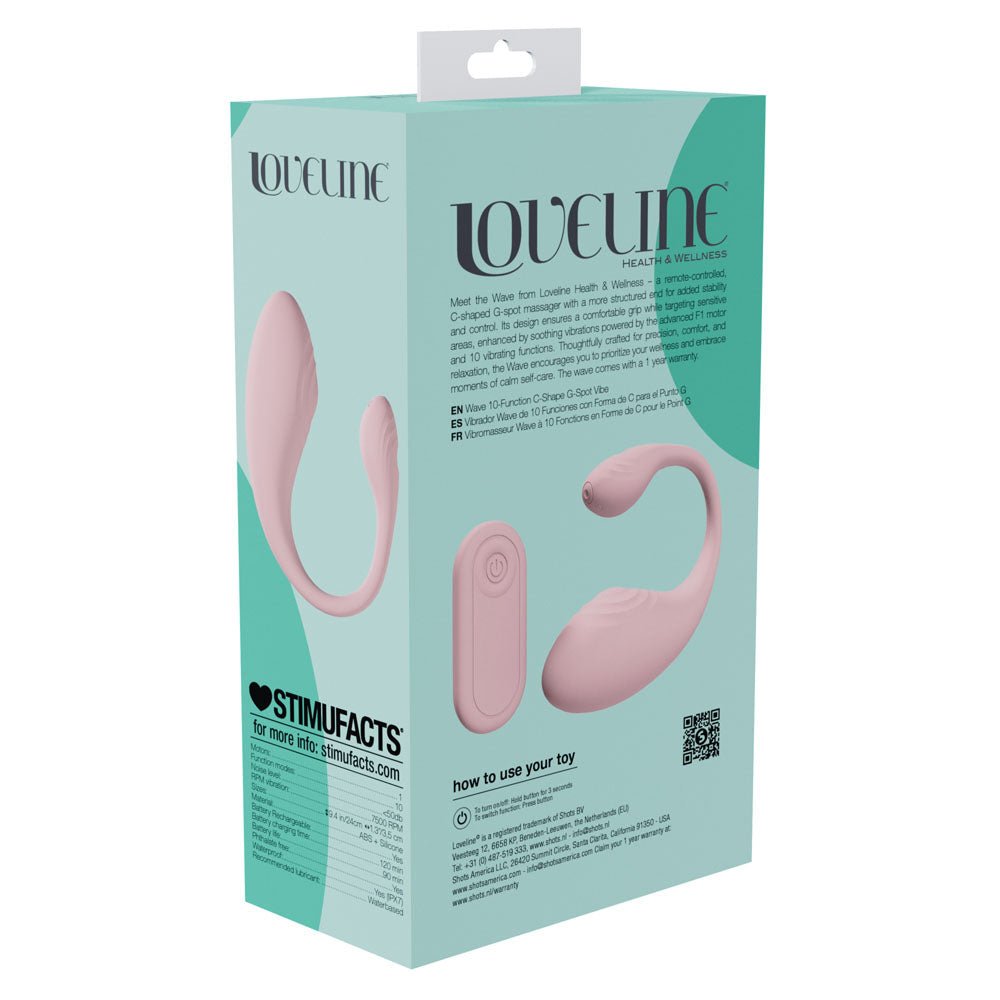 LOVELINE Wave - Pink USB Rechargeable C - Shaped Vibrator with Remote - Mr and Mrs D's