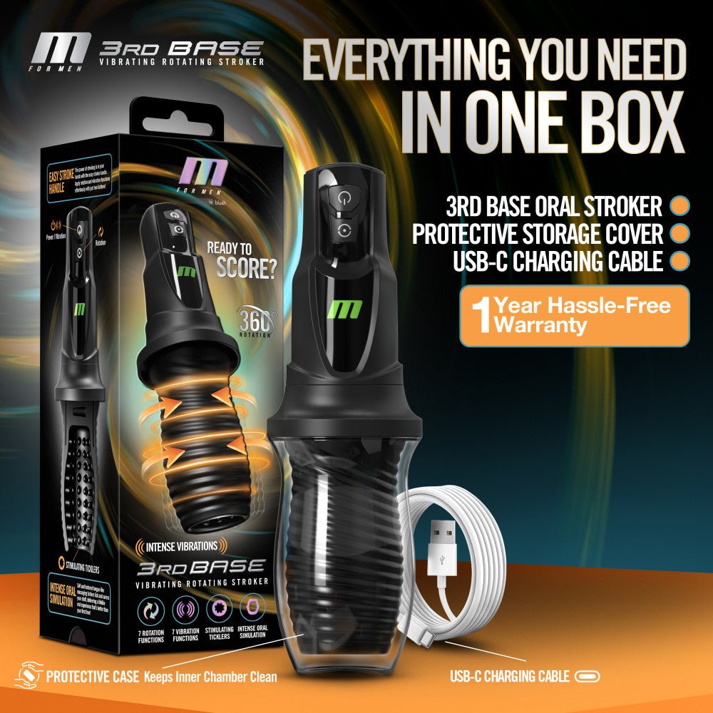 M For Men - 3rd Base - Black USB Rechargeable Vibrating & Rotating Auto Stroker - MASTURBATORS - Mr and Mrs D's