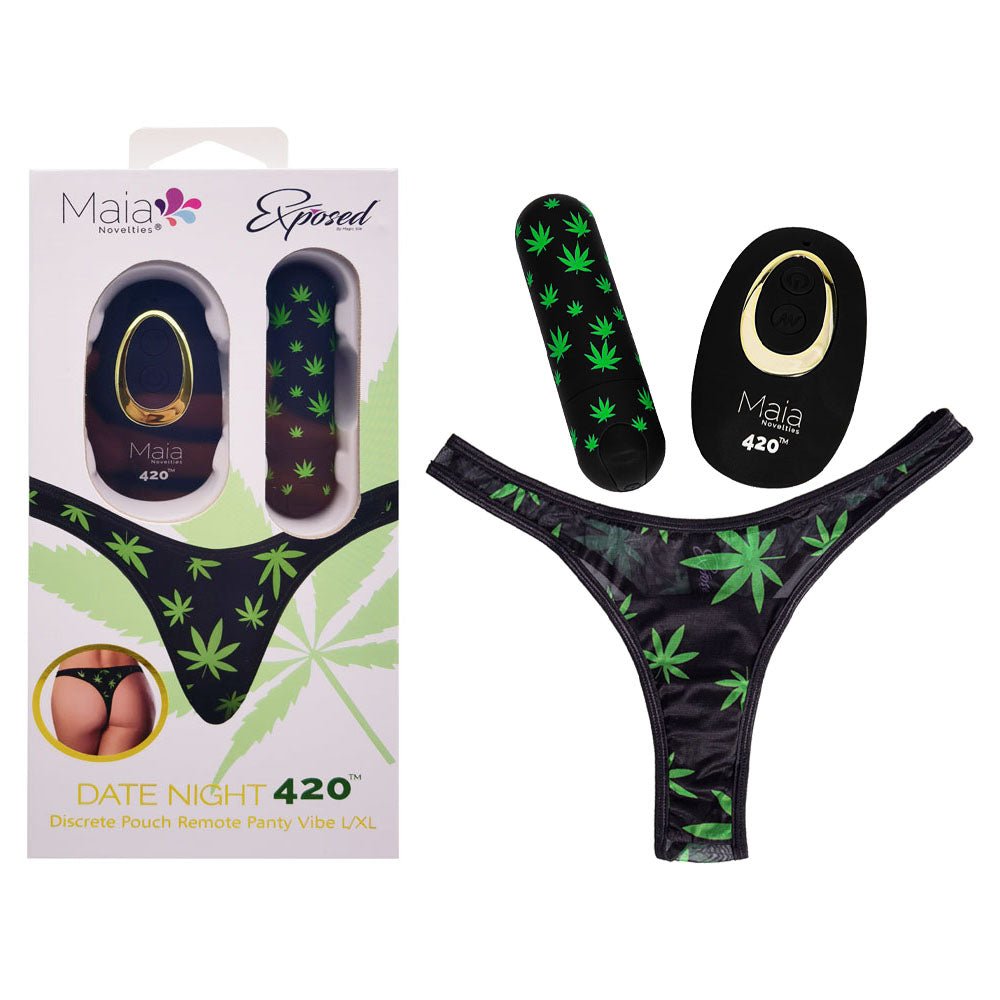 Maia DATE NIGHT 420 PANTY VIBE - L/XL - Black L/XL 420 Panty with Black USB Rechargeable Bullet & Remote - Mr and Mrs D's