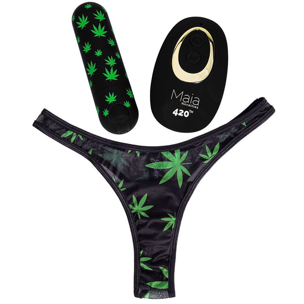 Maia DATE NIGHT 420 PANTY VIBE - S/M - Black S/M 420 Panty with Black USB Rechargeable Bullet & Remote - BULLETS & EGGS - Mr and Mrs D's
