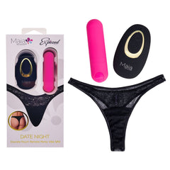 Maia DATE NIGHT PANTY VIBE - L/XL - Black L/XL Panty with Pink USB Rechargeable Bullet & Remote - Mr and Mrs D's