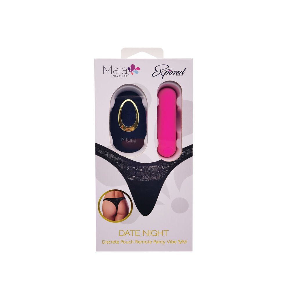 Maia DATE NIGHT PANTY VIBE - L/XL - Black L/XL Panty with Pink USB Rechargeable Bullet & Remote - BULLETS & EGGS - Mr and Mrs D's