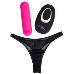 Maia DATE NIGHT PANTY VIBE - S/M - Black S/M Panty with Pink USB Rechargeable Bullet & Remote - BULLETS & EGGS - Mr and Mrs D's