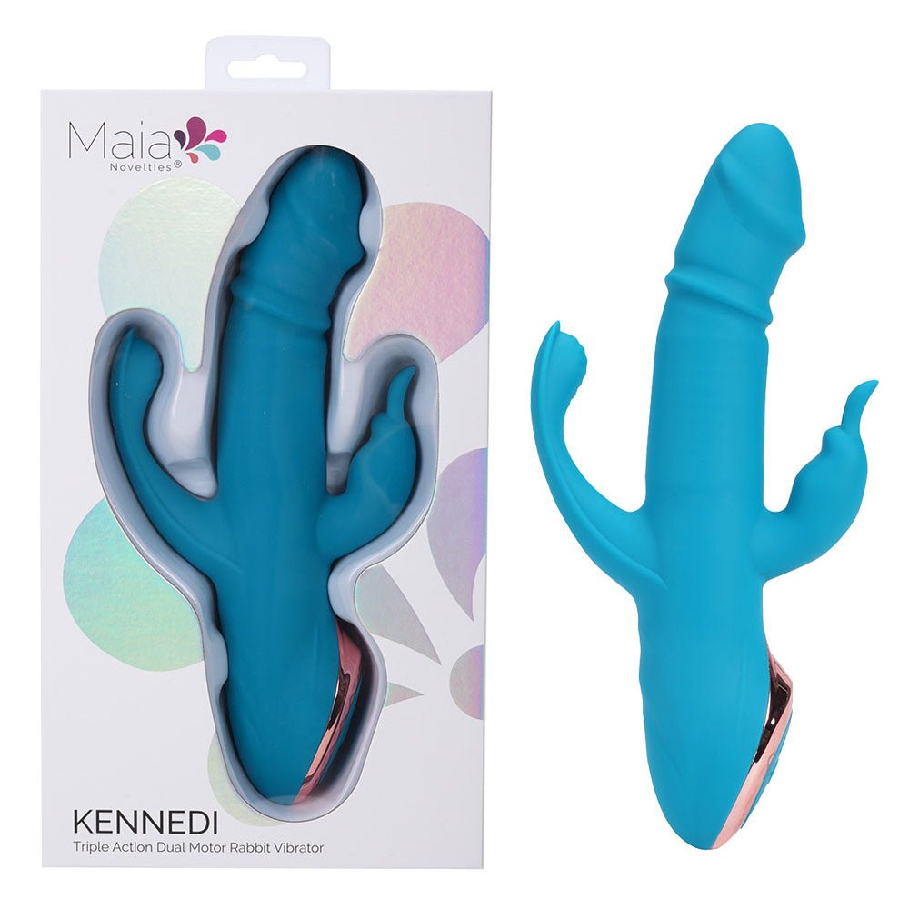 Maia KENNEDI - Blue 23.5 cm USB Rechargeable Triple Stimulating Vibrator - Mr and Mrs D's