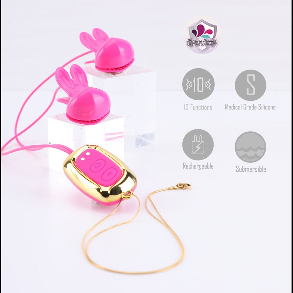 Maia MOLLI - Pink - Pink USB Rechargeable Vibrating Nipple Clamps & Necklace - BONDAGE - TOYS - Mr and Mrs D's