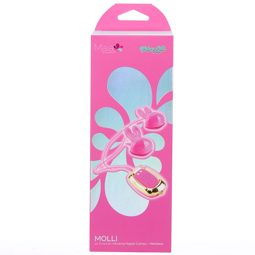 Maia MOLLI - Pink - Pink USB Rechargeable Vibrating Nipple Clamps & Necklace - BONDAGE - TOYS - Mr and Mrs D's