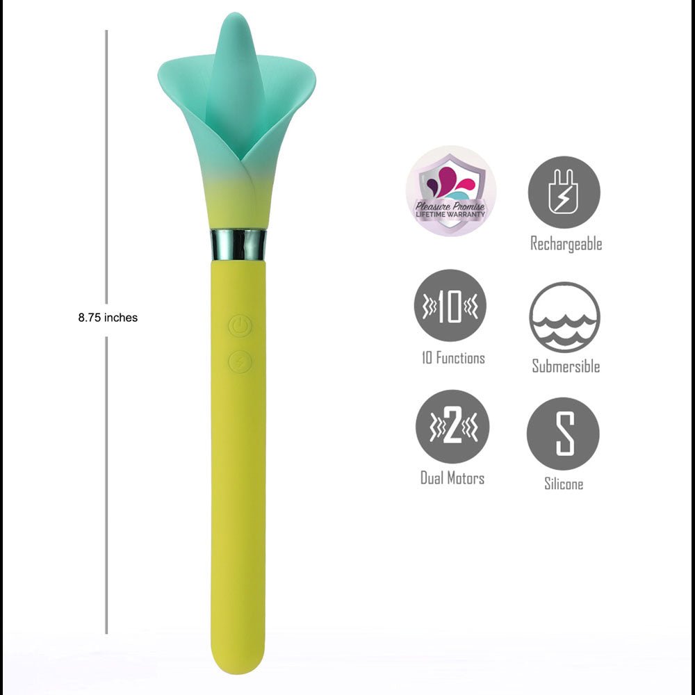 Maia VALA - Yellow - Yellow/Green 22.2 cm USB Rechargeable Flower Vibrator - VIBRATORS - Mr and Mrs D's