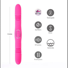Maia ZENA - Pink - Pink 35.5 cm USB Rechargeable Dual Thrusting Double Ended Vibrator - VIBRATORS - Mr and Mrs D's