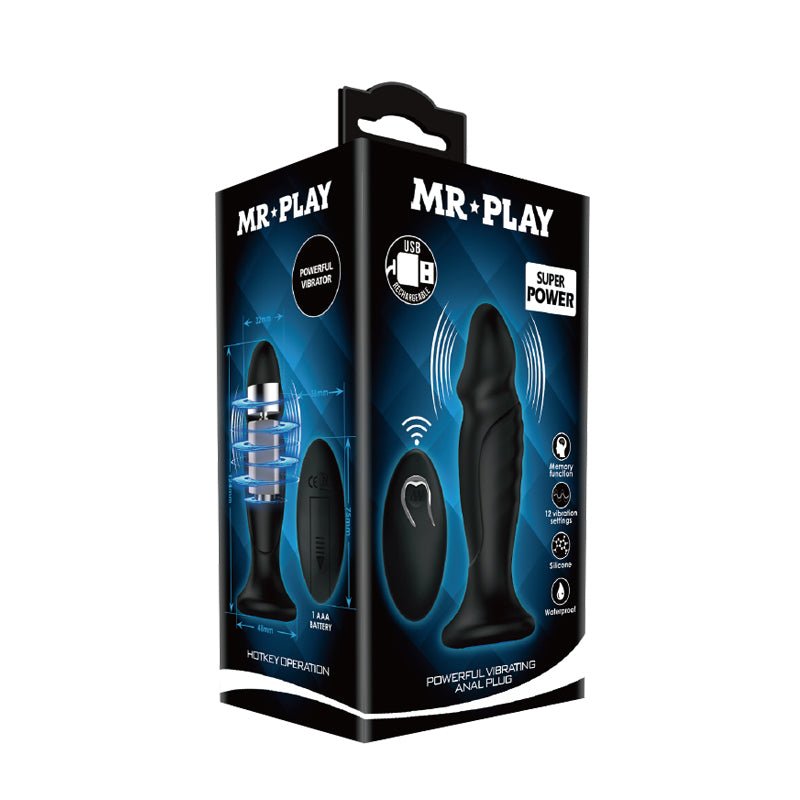 MR PLAY Powerful Vibrating Anal Plug - Black 12.4 cm USB Rechargeable Vibrating Anal Plug with Remote - Mr and Mrs D's