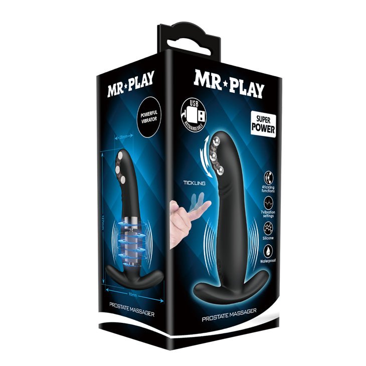 MR PLAY Prostate Massager - Black USB Rechargeable Prostate Massager with Flicking Tip - Mr and Mrs D's