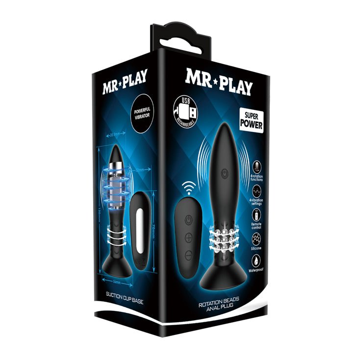 MR PLAY Rotation Beads Anal Plug - Black USB Rechargeable Beaded Butt Plug with Wireless Remote - Mr and Mrs D's
