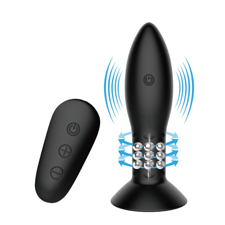 MR PLAY Rotation Beads Anal Plug - Black USB Rechargeable Beaded Butt Plug with Wireless Remote - Mr and Mrs D's