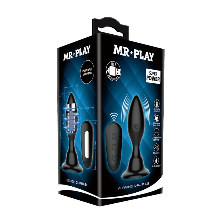 MR PLAY Vibrating Anal Plug - Black 10.8 cm USB Rechargeable Vibrating Butt Plug with Remote - Mr and Mrs D's