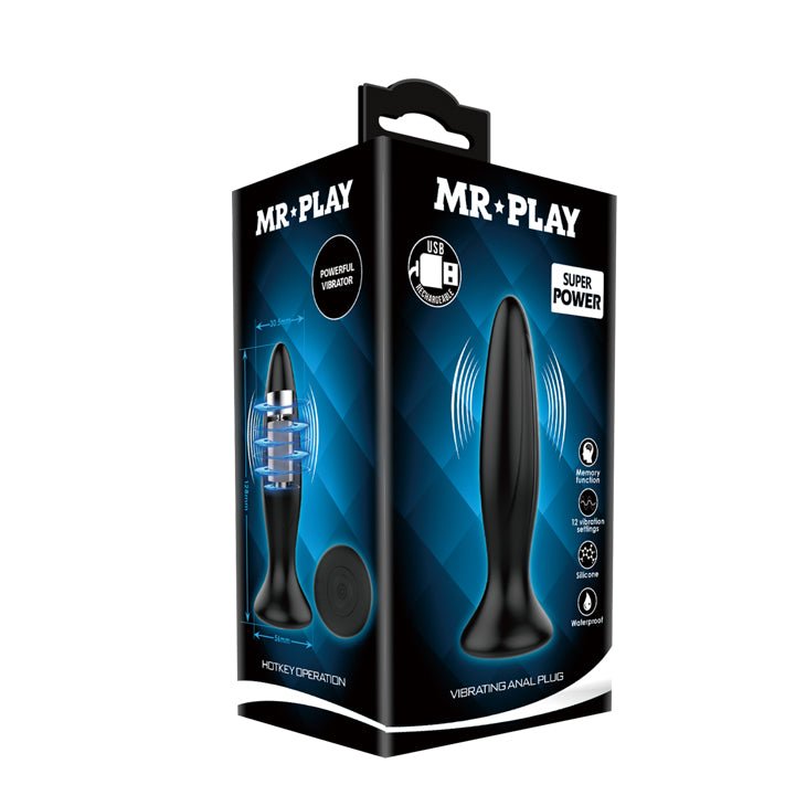MR PLAY Vibrating Anal Plug - Black 12.8 cm USB Rechargeable Vibrating Butt Plug - Mr and Mrs D's