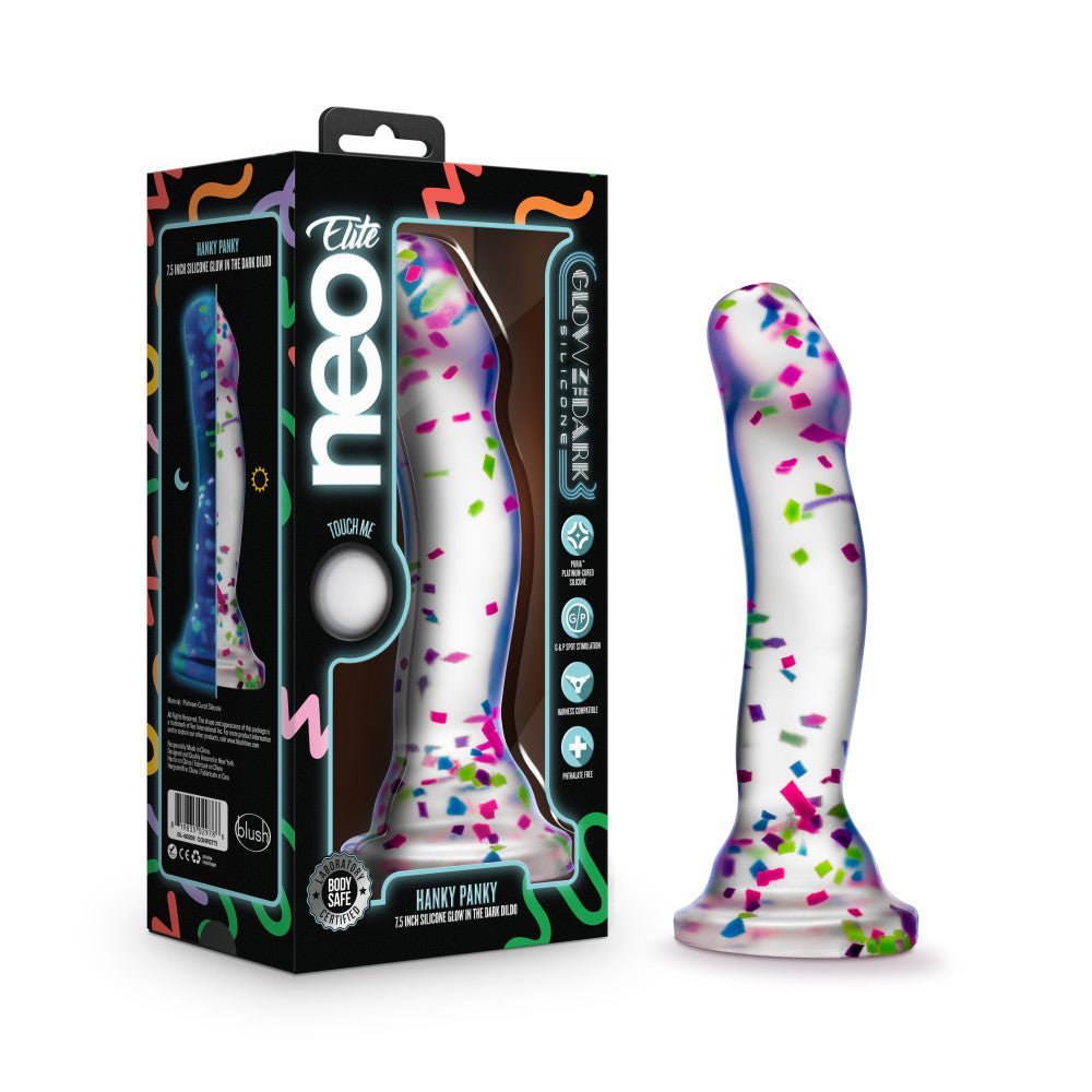 Neo Elite Glow Hanky Panky - Glow In Dark Clear 19 cm Dong - Mr and Mrs D's