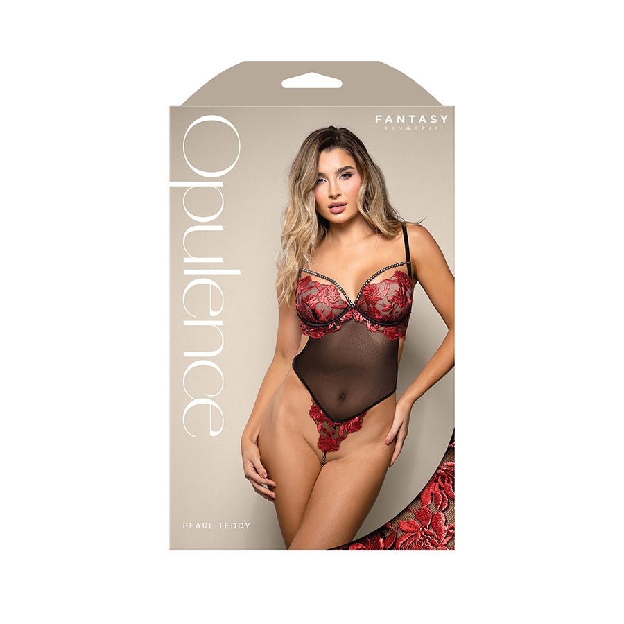 OPULENCE Floral Pearl Teddy - Red/Black - S/M - Mr and Mrs D's