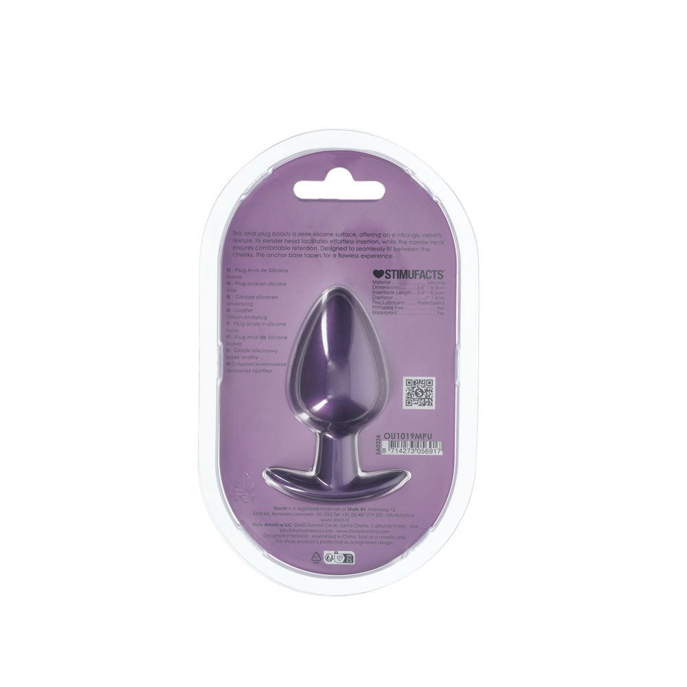 OUCH! Anal Plug - Large - Metallic Purple - Metallic Purple 8.9 cm Large Butt Plug - ANAL TOYS - Mr and Mrs D's