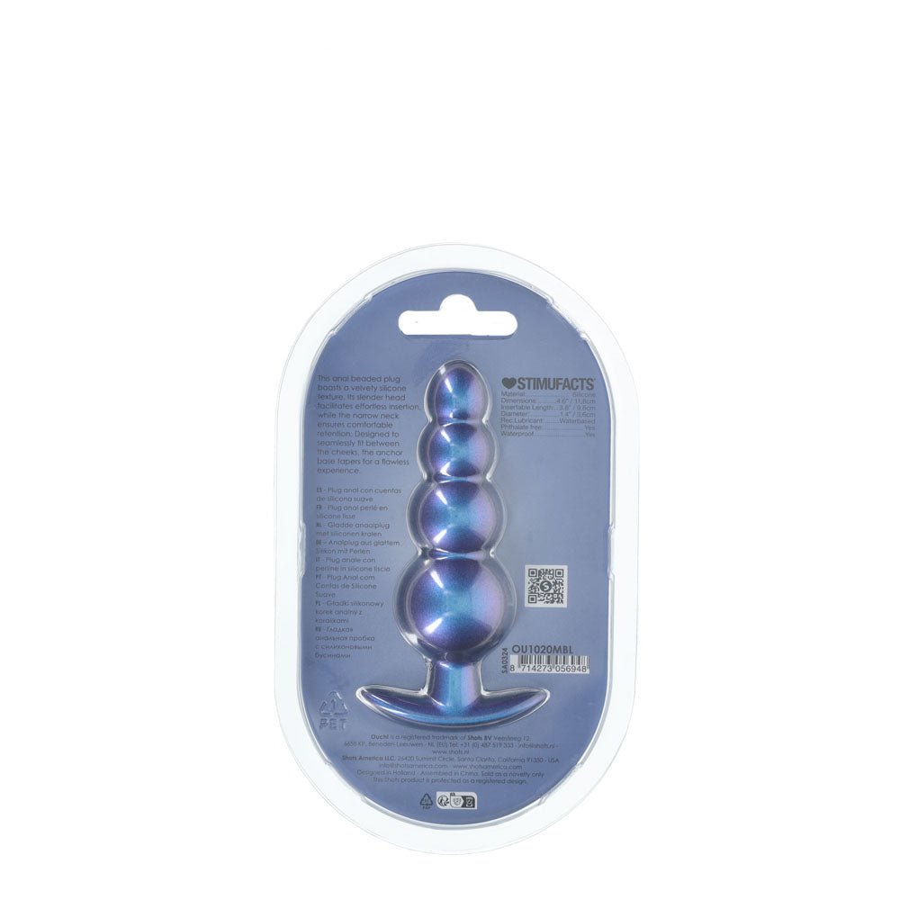 OUCH! Beaded Anal Plug - Metallic Blue - Metallic Blue 11.7 cm Butt Plug - ANAL TOYS - Mr and Mrs D's