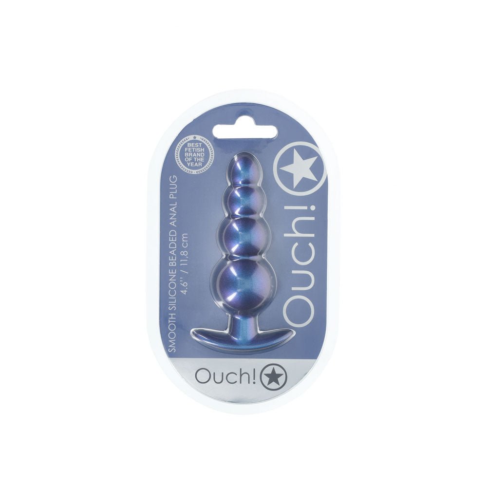 OUCH! Beaded Anal Plug - Metallic Blue - Metallic Blue 11.7 cm Butt Plug - ANAL TOYS - Mr and Mrs D's