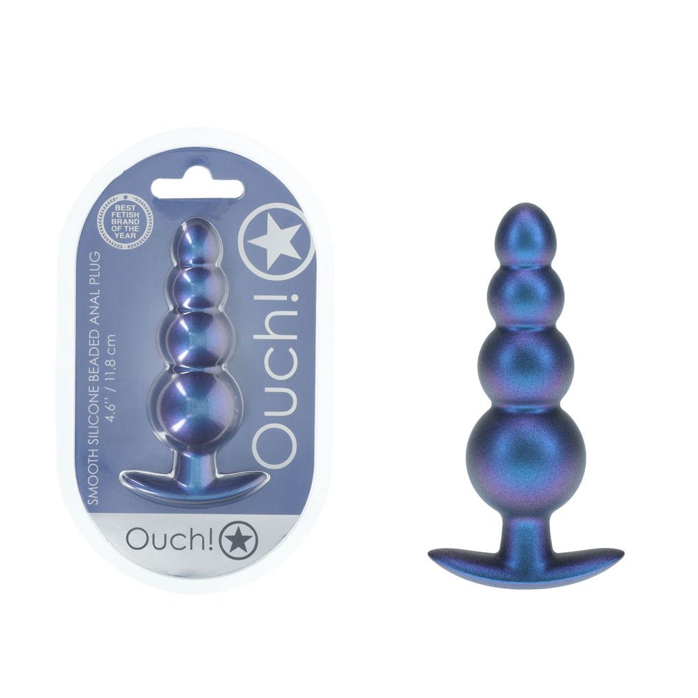 OUCH! Beaded Anal Plug - Metallic Blue - Metallic Blue 11.7 cm Butt Plug - ANAL TOYS - Mr and Mrs D's