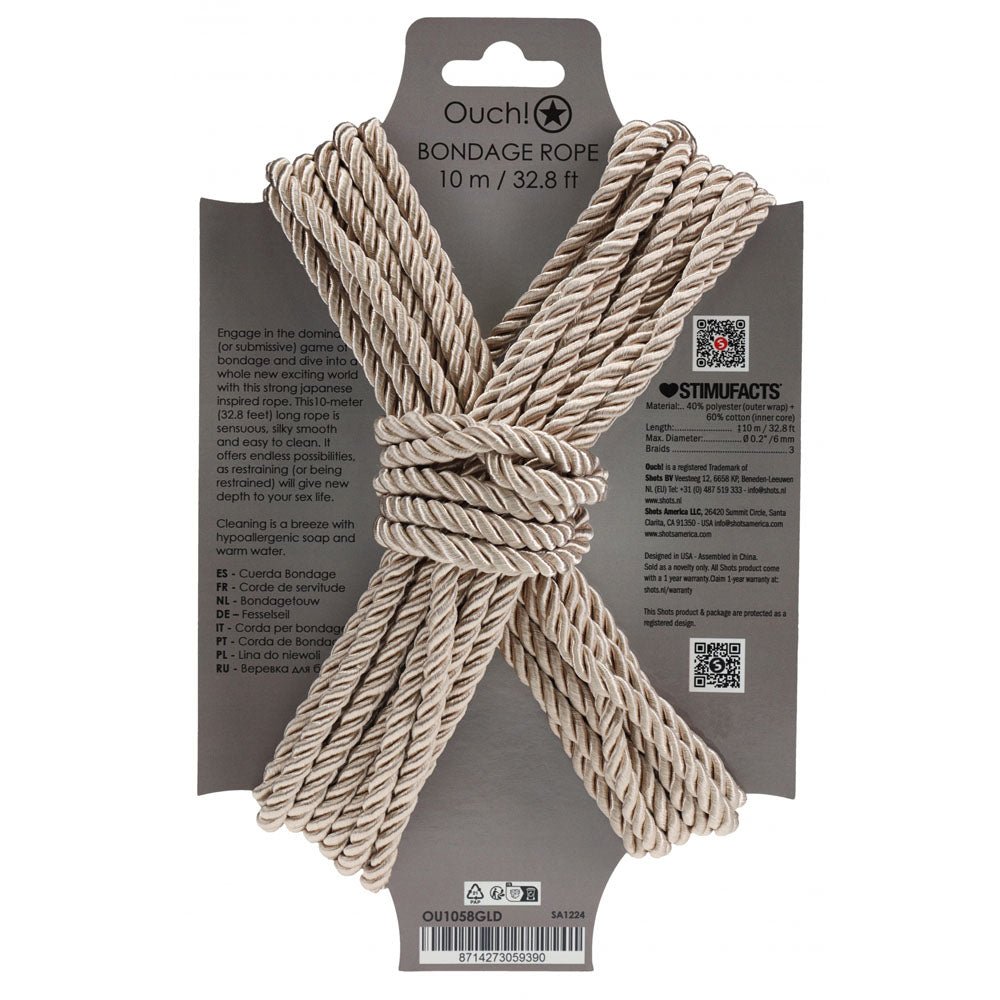 OUCH! Bondage Rope - 10 M - Gold - Gold Nylon Bondage Rope - 10 metre Length - Mr and Mrs D's