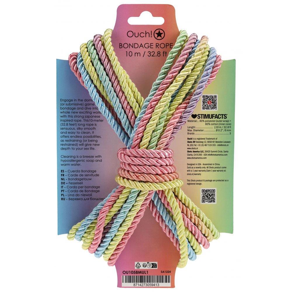 OUCH! Bondage Rope - 10 M - Multicolour 1 - Multicoloured Nylon Bondage Rope - 10 metre Length - BONDAGE - TOYS - Mr and Mrs D's