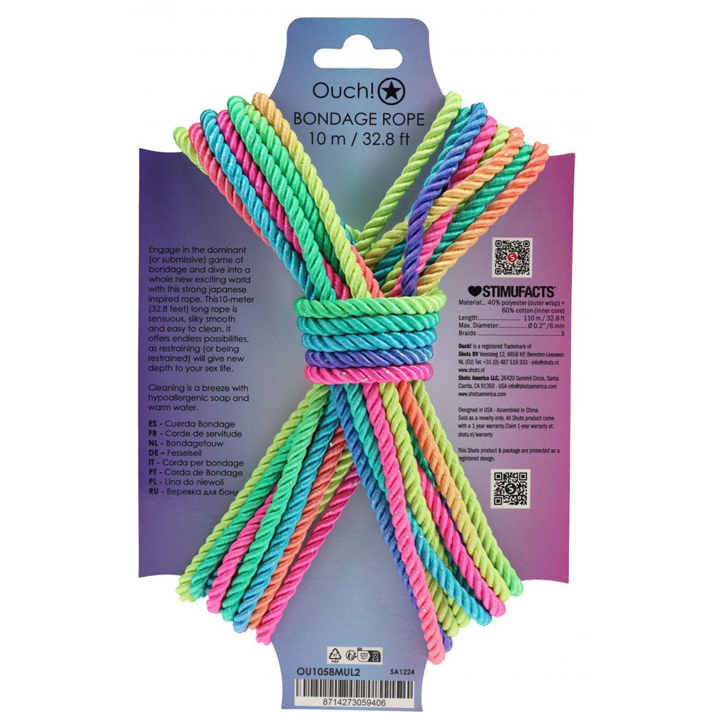 OUCH! Bondage Rope - 10 M - Multicolour 2 - Multicoloured Nylon Bondage Rope - 10 metre Length - BONDAGE - TOYS - Mr and Mrs D's