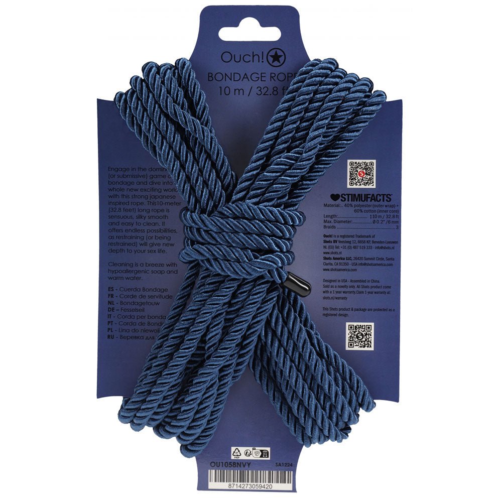 OUCH! Bondage Rope - 10 M - Navy Blue - Navy Blue Nylon Bondage Rope - 10 metre Length - Mr and Mrs D's