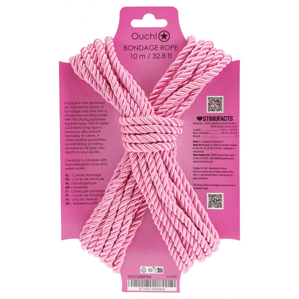 OUCH! Bondage Rope - 10 M - Pink - Pink Nylon Bondage Rope - 10 metre Length - BONDAGE - TOYS - Mr and Mrs D's