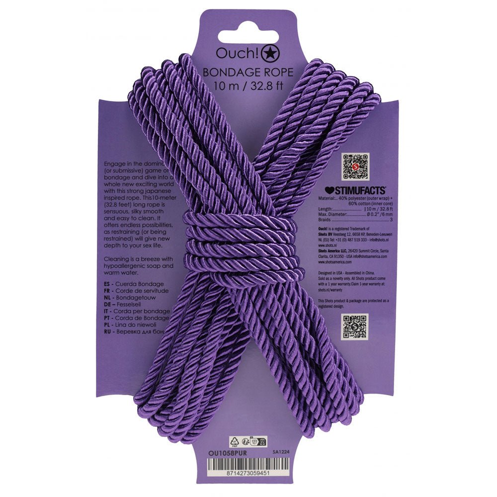 OUCH! Bondage Rope - 10 M - Purple - Purple Nylon Bondage Rope - 10 metre Length - Mr and Mrs D's