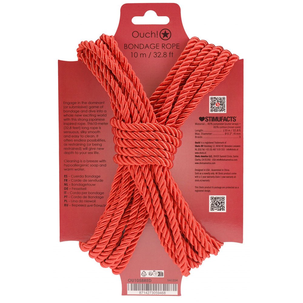 OUCH! Bondage Rope - 10 M - Red - Red Nylon Bondage Rope - 10 metre Length - BONDAGE - TOYS - Mr and Mrs D's