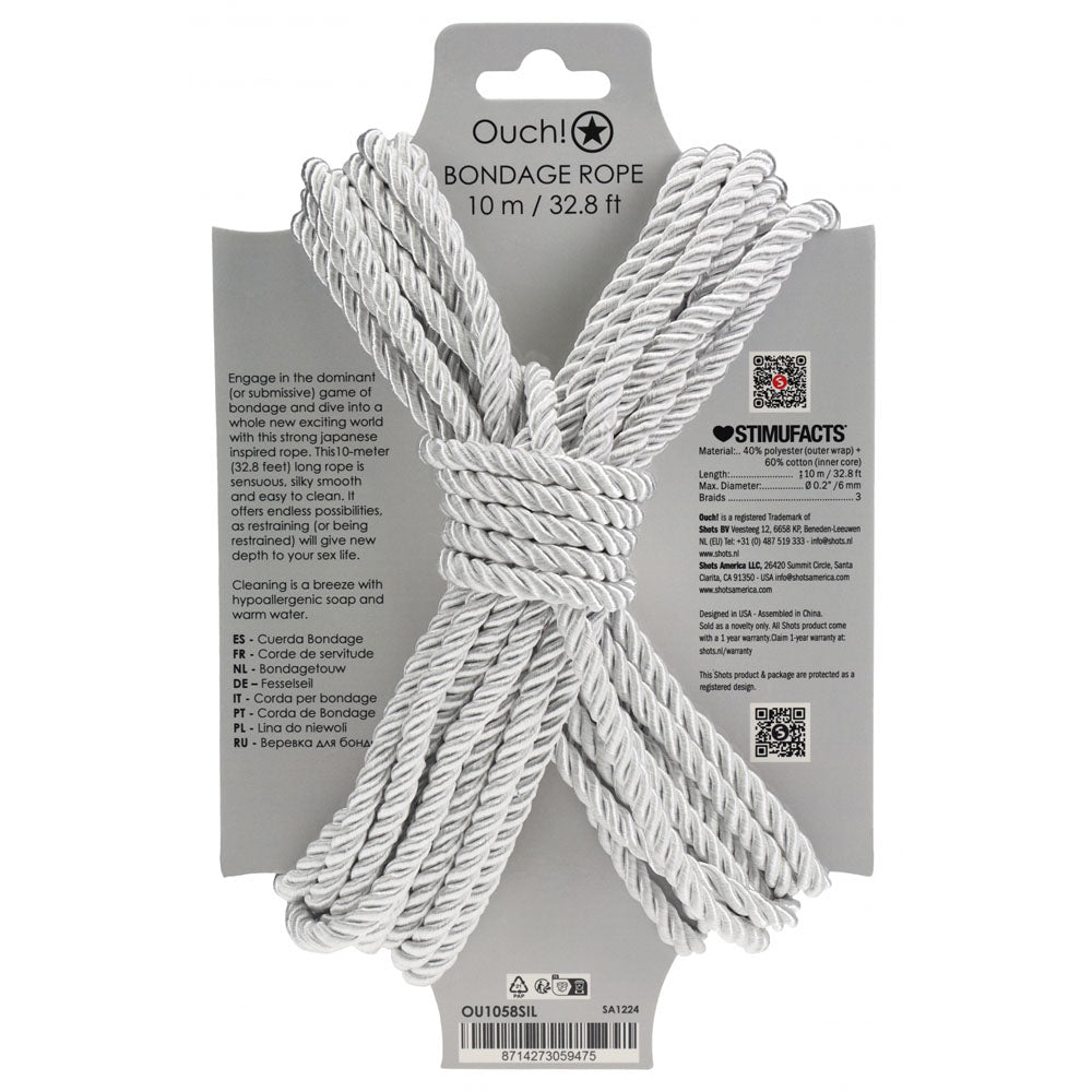 OUCH! Bondage Rope - 10 M - Silver - Silver Nylon Bondage Rope - 10 metre Length - Mr and Mrs D's