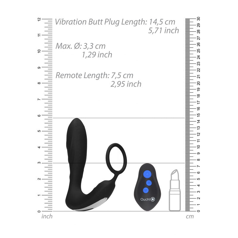 OUCH! E - stim & Vibrating Butt Plug Cock Ring - Black USB Rechargeable Vibrating Butt Plug & Cock Ring with e - Stim - Mr and Mrs D's