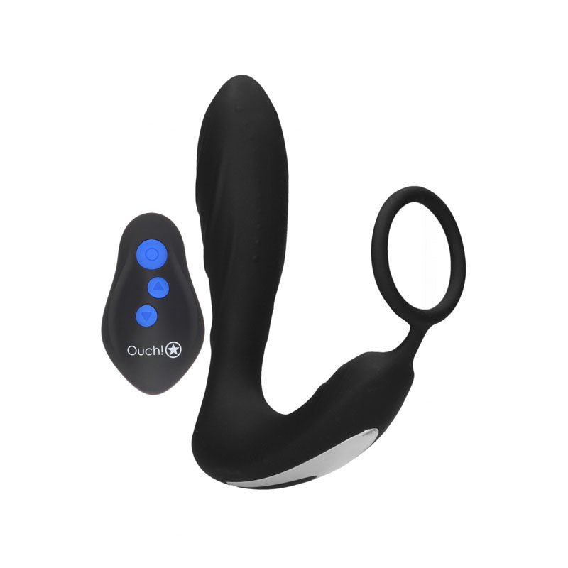 OUCH! E - stim & Vibrating Butt Plug Cock Ring - Black USB Rechargeable Vibrating Butt Plug & Cock Ring with e - Stim - Mr and Mrs D's