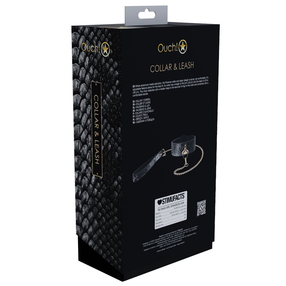 OUCH! Florence Collection - Black Collar with Leash - BONDAGE - TOYS - Mr and Mrs D's