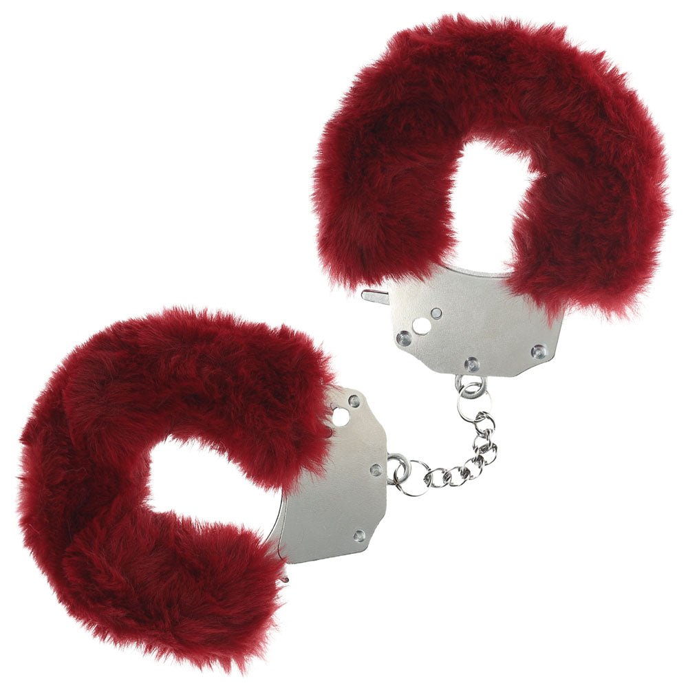 OUCH! Heavy - Duty Fluffy Cuffs - Burgundy - Burgundy Fluffy Restraints - BONDAGE - TOYS - Mr and Mrs D's