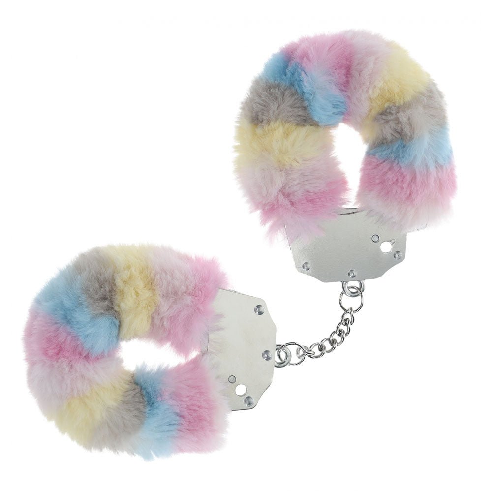 OUCH! Heavy - Duty Fluffy Cuffs - Multicolour 2 - Multicoloured Fluffy Restraints - BONDAGE - TOYS - Mr and Mrs D's