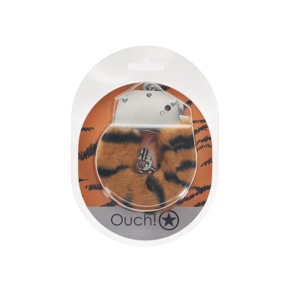 OUCH! Heavy - Duty Fluffy Cuffs - Tiger - Tiger Fluffy Restraints - BONDAGE - TOYS - Mr and Mrs D's