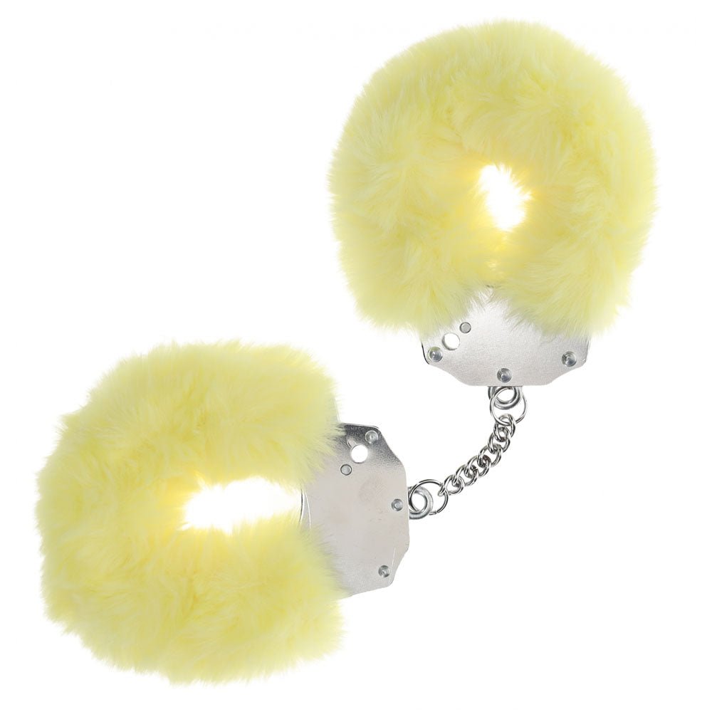 OUCH! Heavy - Duty Fluffy Cuffs - Yellow - Yellow Fluffy Restraints - BONDAGE - TOYS - Mr and Mrs D's